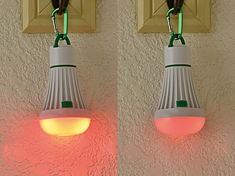 バルブ型ライトの赤色灯、赤色点滅灯の比較画像