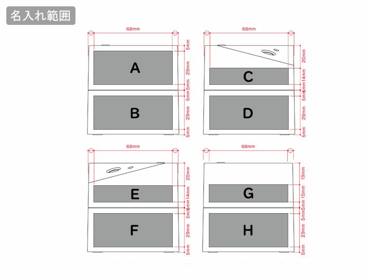 パーソナル加湿器 キューブタイプの名入れ範囲