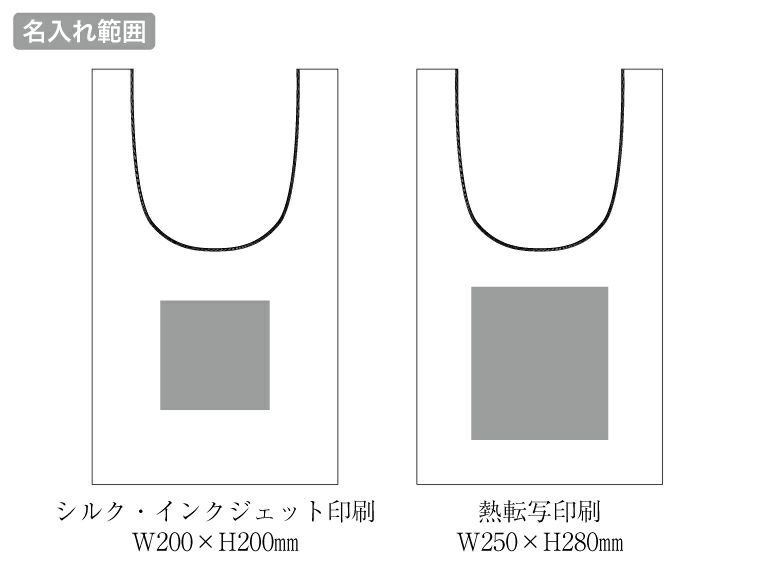 厚手コットンマルシェバッグ(L)ナチュラルの名入れ範囲