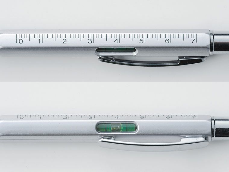 タッチペン付マルチツールペンのスケールと水平器