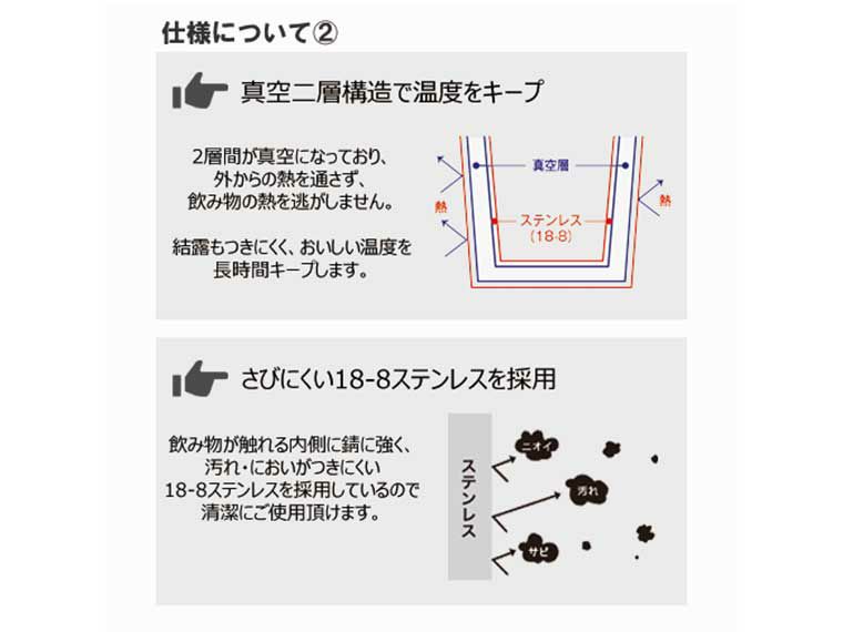 Zalattoサーモラウンドタンブラーの真空二重構造の説明