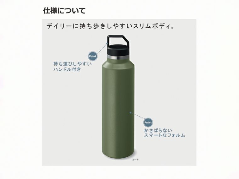 Zalattoサーモハンドルスリムボトルの仕様についての説明