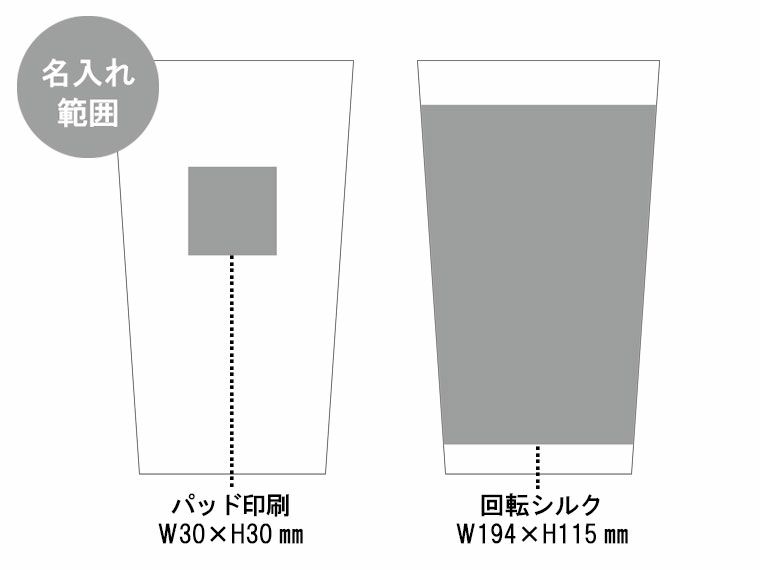 ステンレスサーモタンブラー450mlの名入れ範囲