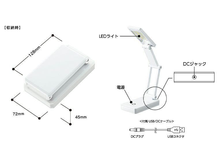 LEDポータブルデスクライト　ワイドの仕様についての説明