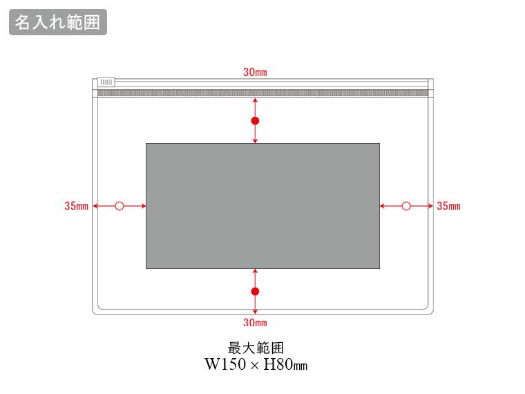 防災衛生6点セット　ポーチタイプ　クリアの名入れ範囲
