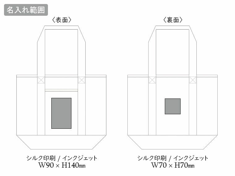 オーガニックコットンキャンバスライントート　ナチュラルの名入れ範囲