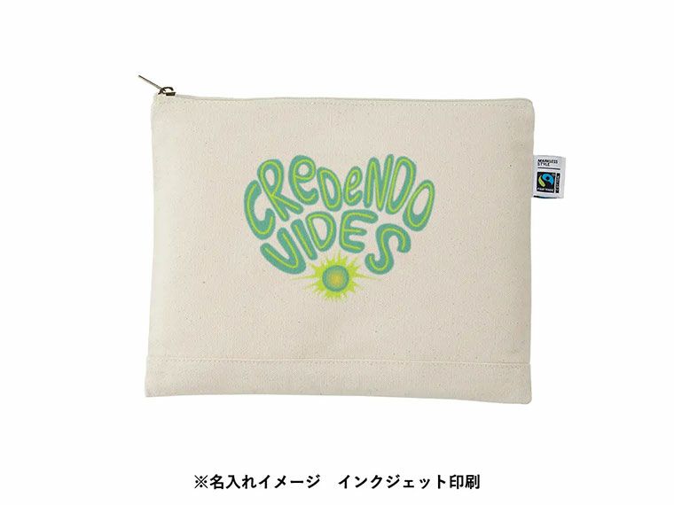  フェアトレードコットンキャンバスフラットポーチ（L）ナチュラルの名入れイメージ画像