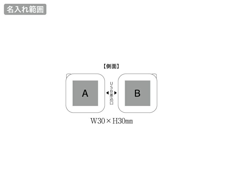 2ポートUSBアダプター(3.4A)の名入れ範囲