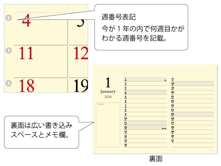 クリームスタイル 卓上カレンダー1月裏面