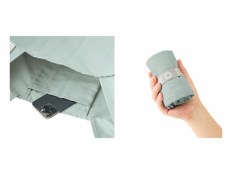 内ポッケトと丸めてコンパクトに携帯