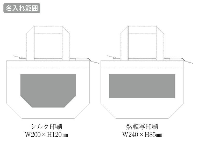 キャンバスベーシックファスナートート（S）　ナチュラルの名入れ範囲