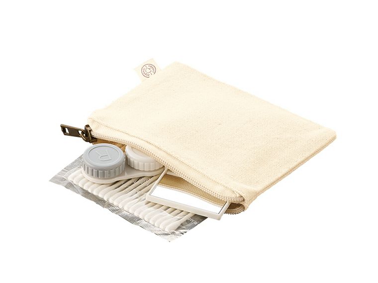 オーガニックコットンキャンバスフラットポーチ（SS）　はイヤホンやリップなど、小物を入れるのに最適な大きさ