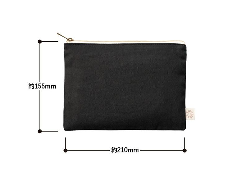 オーガニックコットンキャンバスフラットポーチ（M）　ナイトブラック商品サイズ