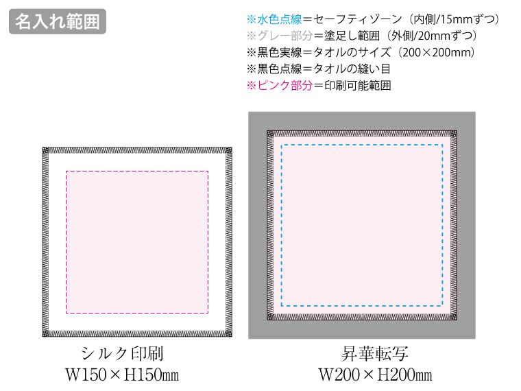 ピクチャースタイル　ミニタオル　ホワイト名入れ範囲