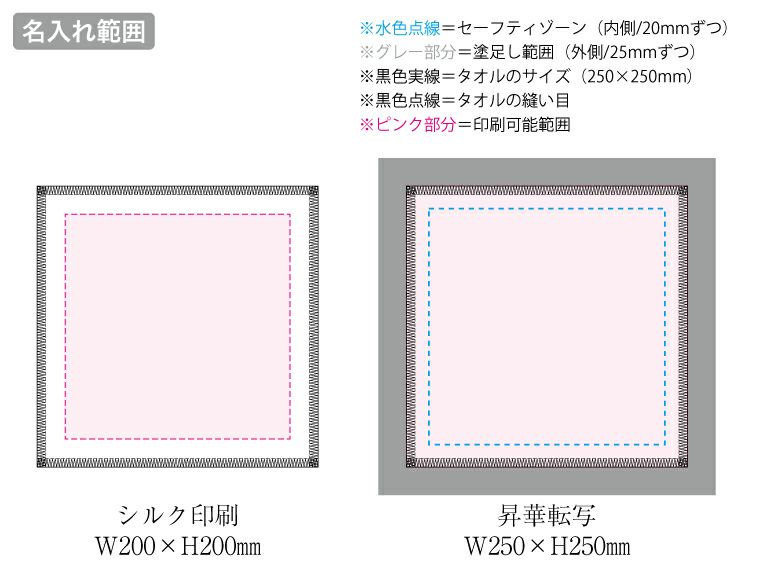 ピクチャースタイル　ハンドタオル　ホワイト名入れ範囲