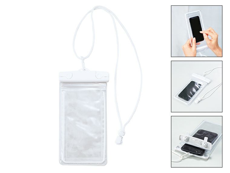 ネックストラップ付きスマホ防滴ポーチ