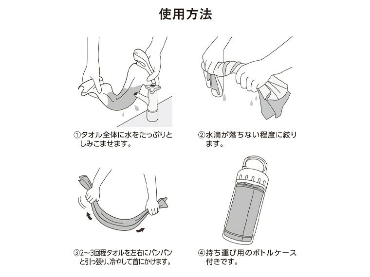 涼感マフラータオル(ボトルケース付)の使い方