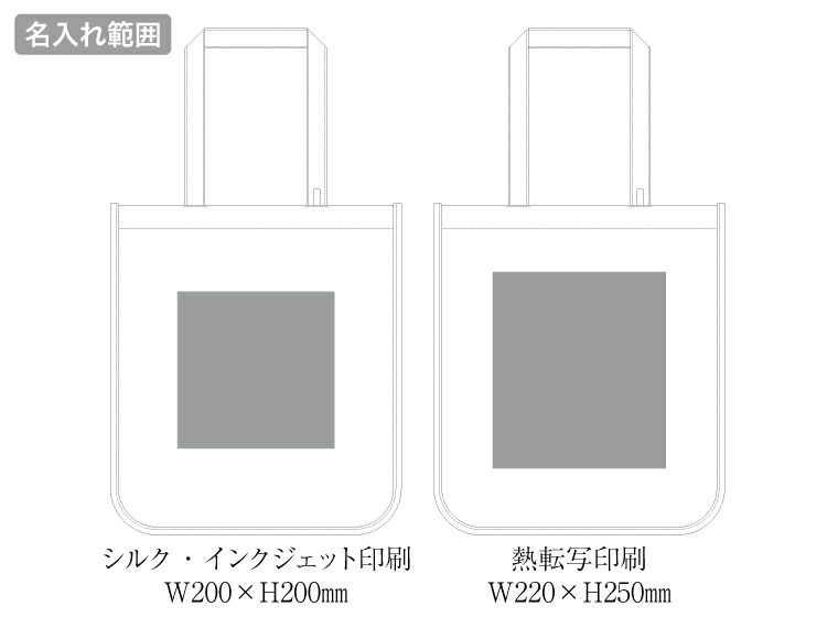 キャンバスホリデースクエアトート仕切りポケット付ver.2　ナチュラル名入れ範囲
