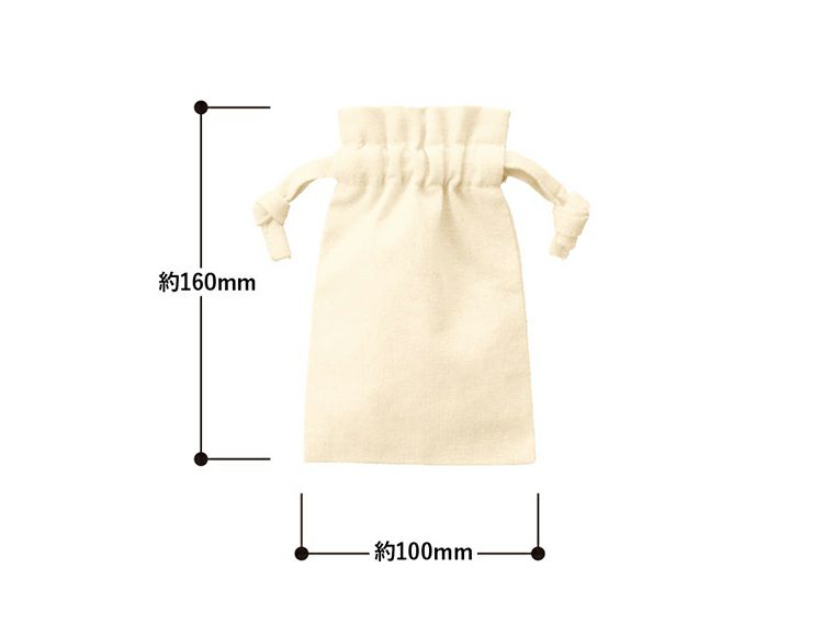 厚手コットンフリル巾着（SS）　ナチュラル商品サイズ