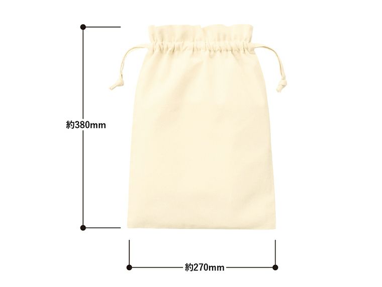 厚手コットンフリル巾着（L）　ナチュラル商品サイズ
