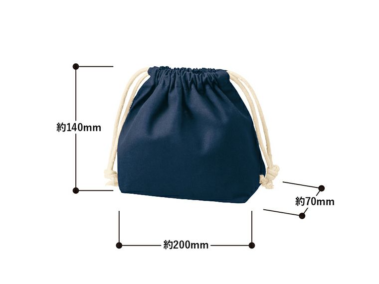 厚手コットンポーチ巾着（S）商品サイズ