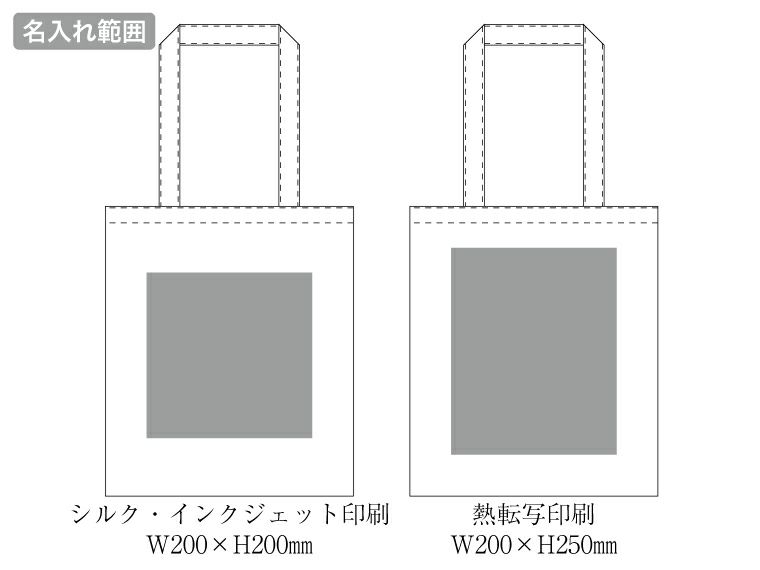 厚手コットンバッグ（M）ナチュラル名入れ範囲