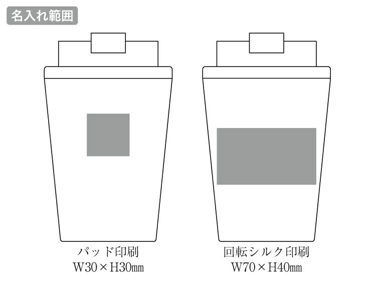 スタイリッシュ二重構造タンブラー（蓋付き）の名入れ範囲