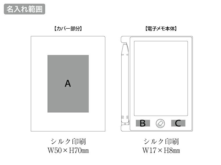 電子メモ 4.5インチ（カバー付）の名入れ範囲