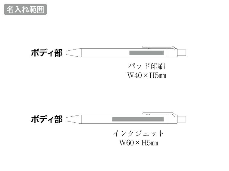 エコボールペン（ペーパー×コーヒー配合）の名入れ範囲