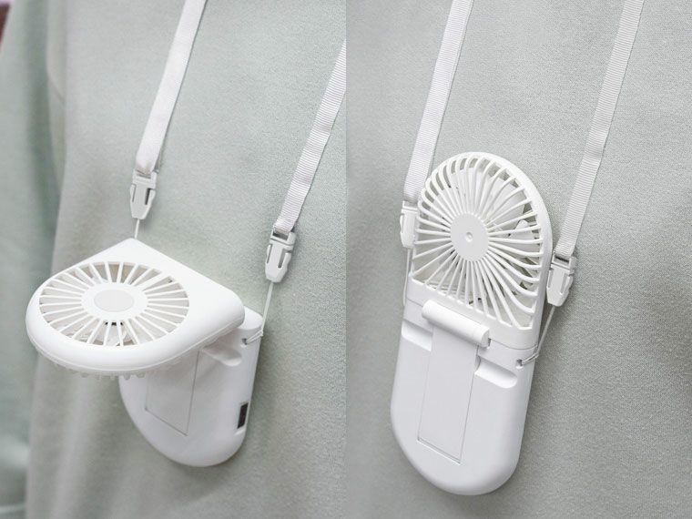 ファンの角度を変えて首から掛けて携帯