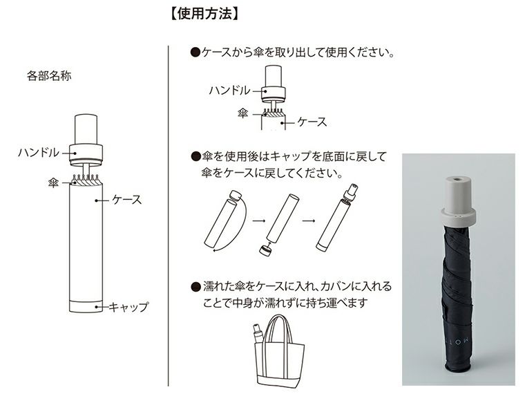 ITSUMOスリムボトル折りたたみ傘　LIGHT使用方法