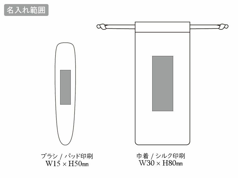 巾着付き洋服ブラシの名入れ範囲