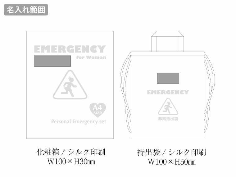 １DAY女性の災害対策 17点セット SW-50の名入れ範囲