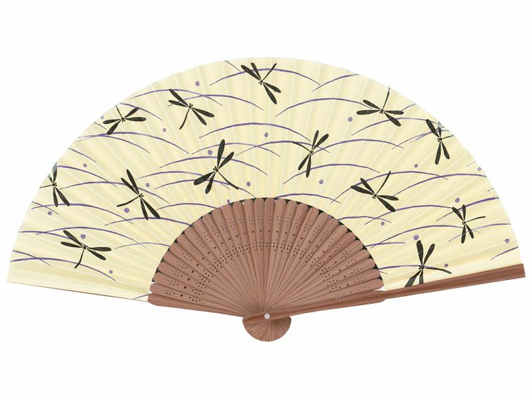 【抗菌・片面紙貼】美濃和紙扇子　唐木中彫　トンボ