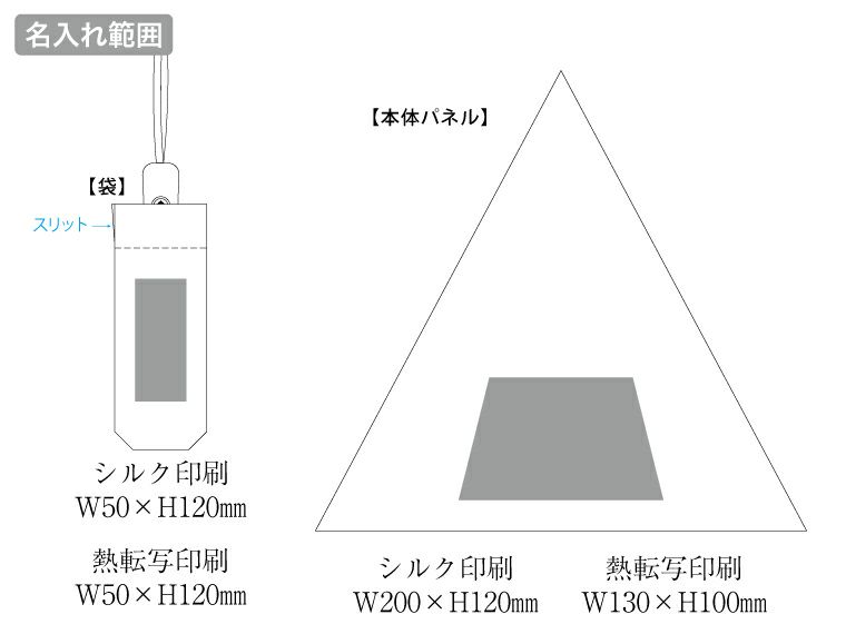 自動開閉UV折りたたみ傘名入れ範囲