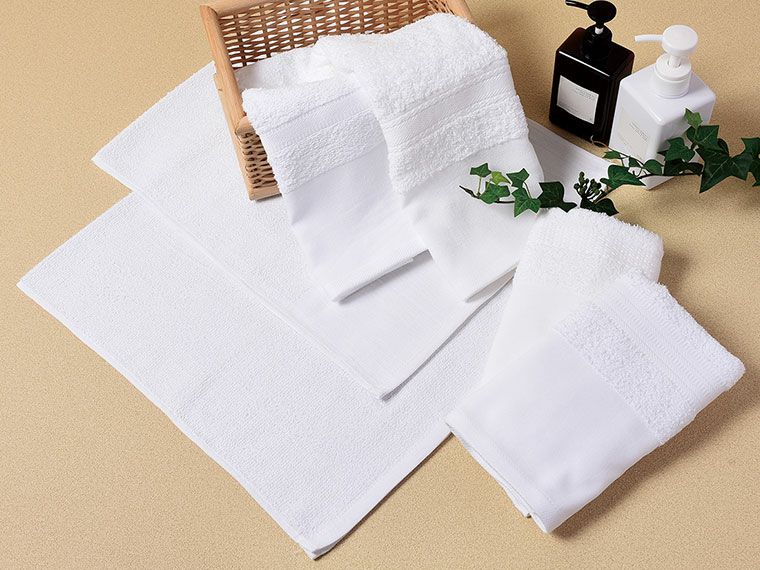 輸入フェイスタオル〈WV〉ソフト全白タオル　平地付　220匁