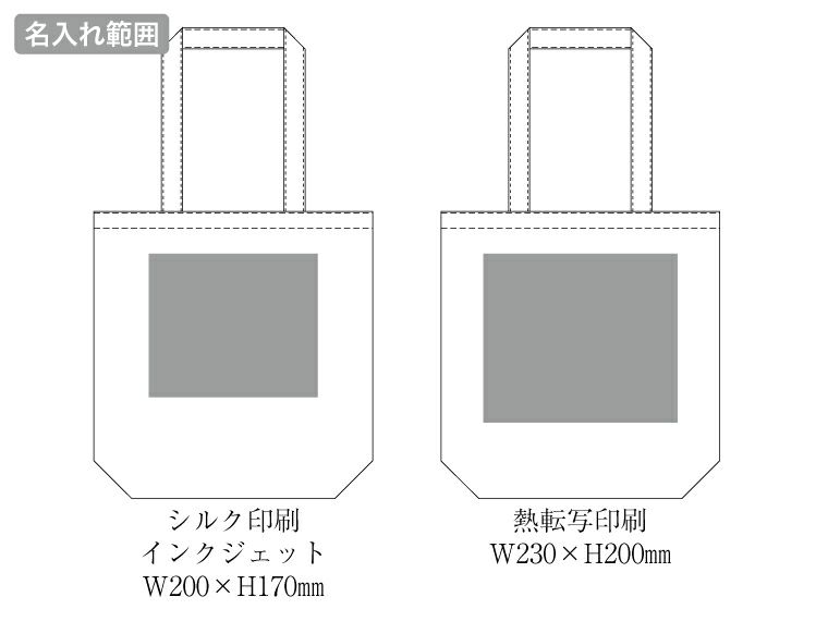 ライトキャンバストート（M） ナチュラルの名入れ範囲