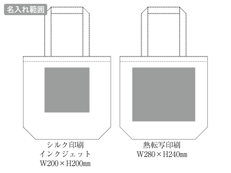 ライトキャンバストート（L）　ナチュラルの名入れ範囲