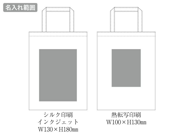 ライトキャンバスフラットバッグ（S）の名入れ範囲