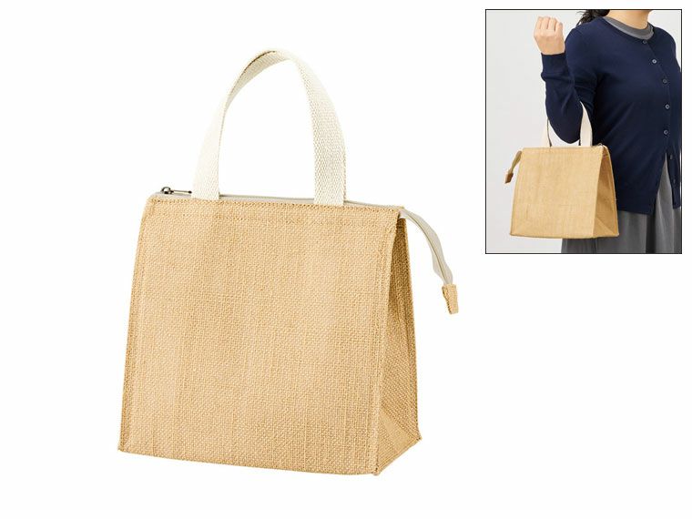 ジュートスクエア保冷トート(S)　ナチュラルベージュ