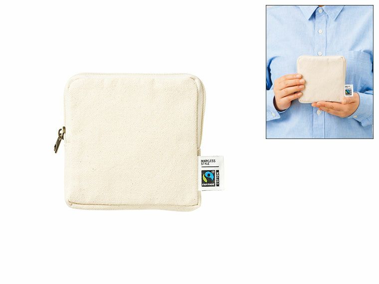 フェアトレードコットンスリムスクエアポーチ(S)　ナチュラル