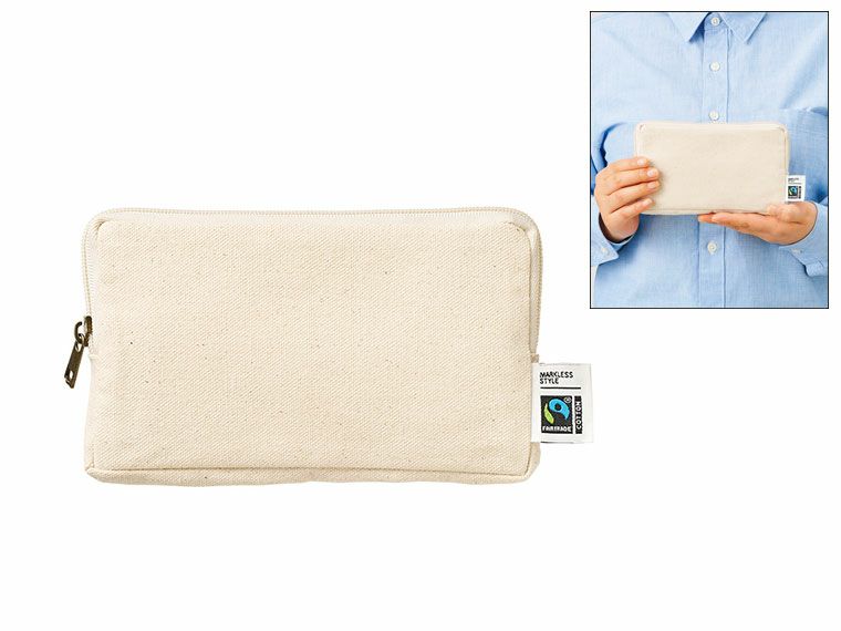 フェアトレードコットンスリムスクエアポーチ(M)　ナチュラル