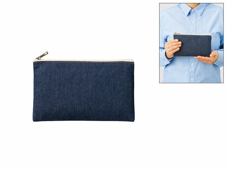 デニムフラットポーチ(S)　インディゴ
