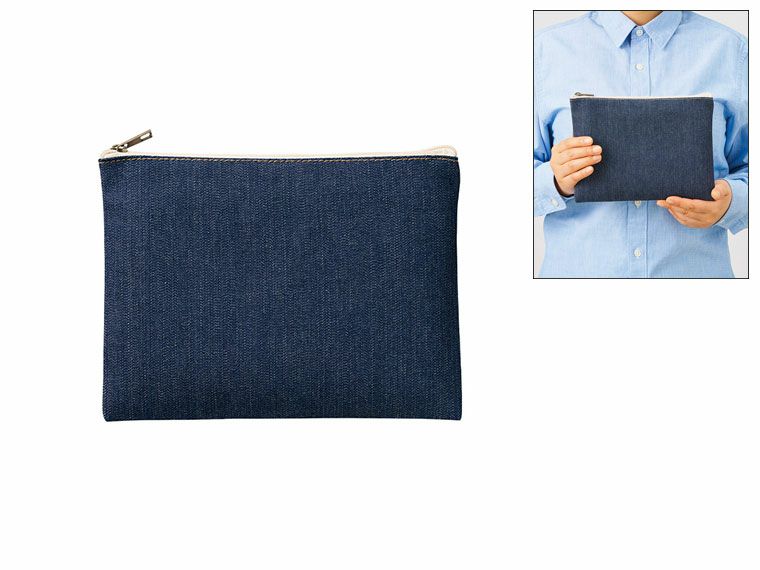デニムフラットポーチ(M)　インディゴ