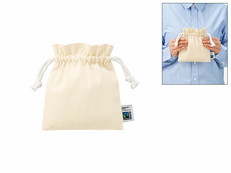 フェアトレードコットンフリル巾着（S)　ナチュラル