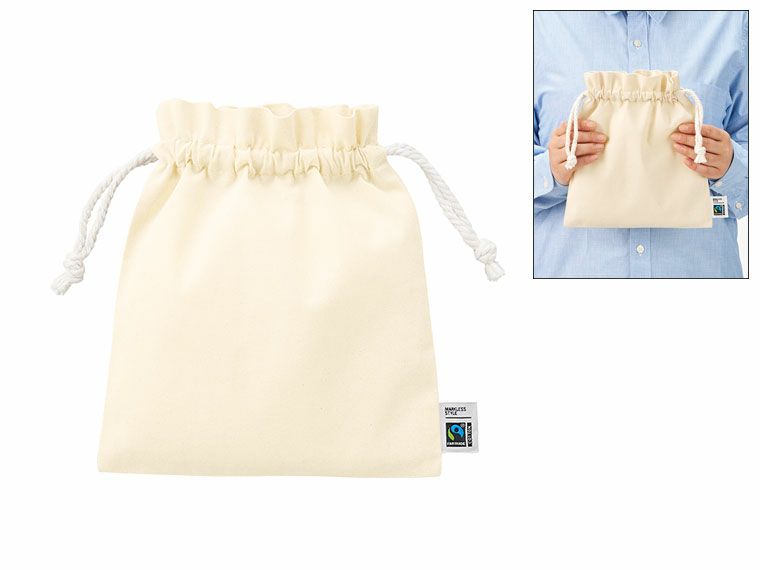 フェアトレードコットンフリル巾着（M)　ナチュラル