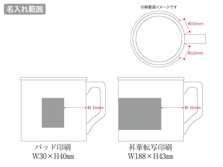 陶器マグストレート　ラウンドリップ（Ｍ）の名入れ範囲