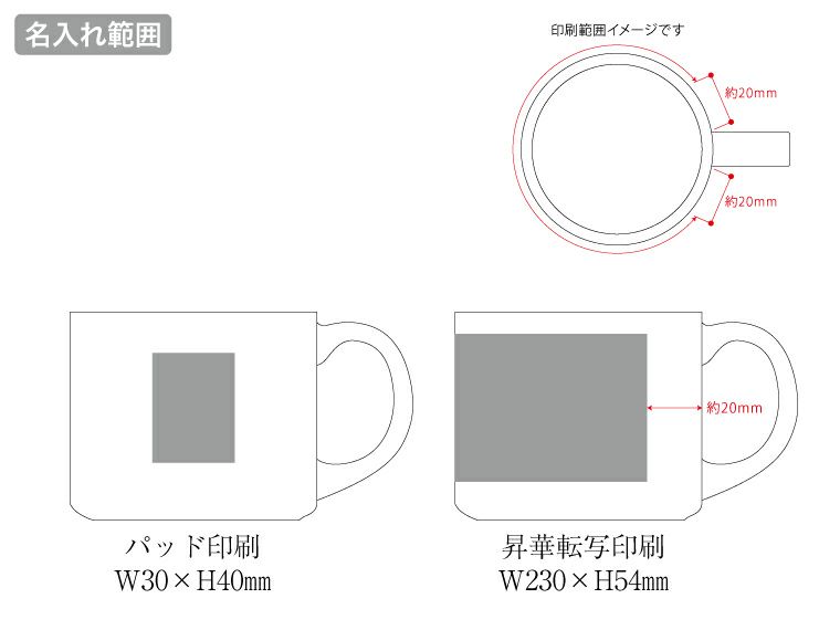 陶器マグストレート　ショートワイド　ホワイトの名入れ範囲