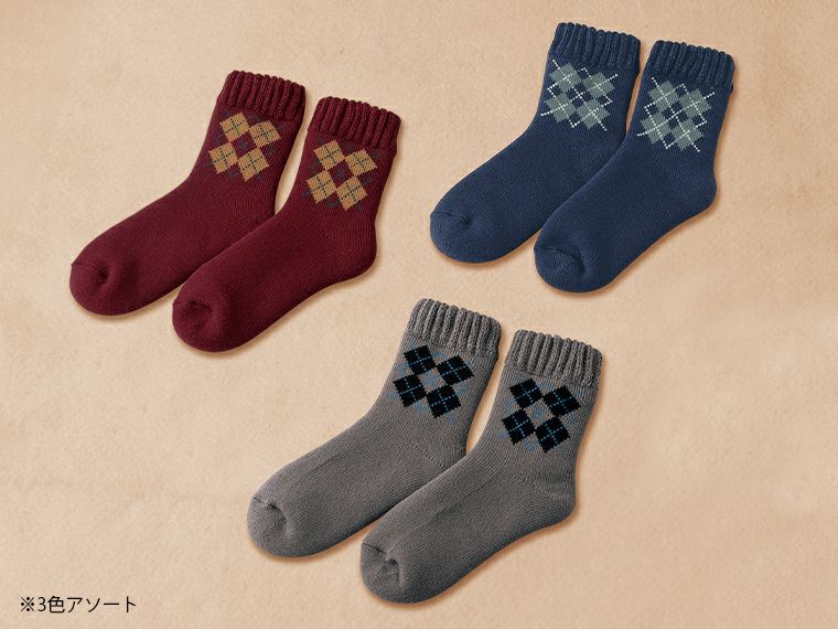 アーガイル 裏起毛あったかソックス