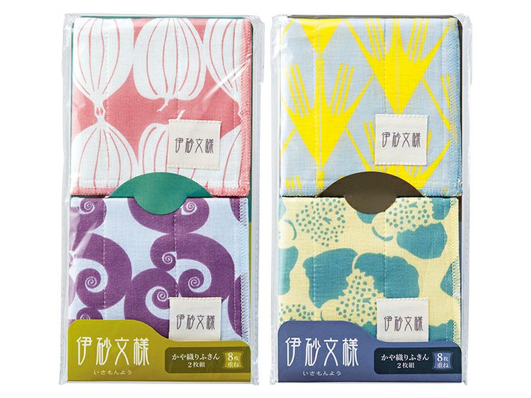 伊砂文様 かや織りふきん2枚組 パッケージ姿